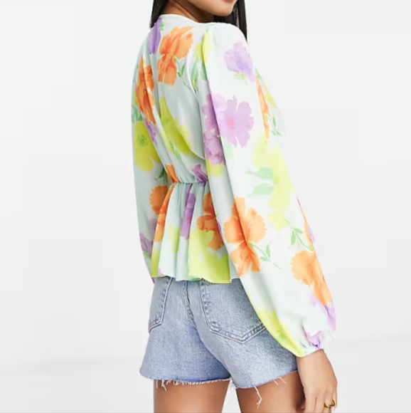 NWT ASOS | Floral Deep Plunge Blouse - Picture 3 of 4